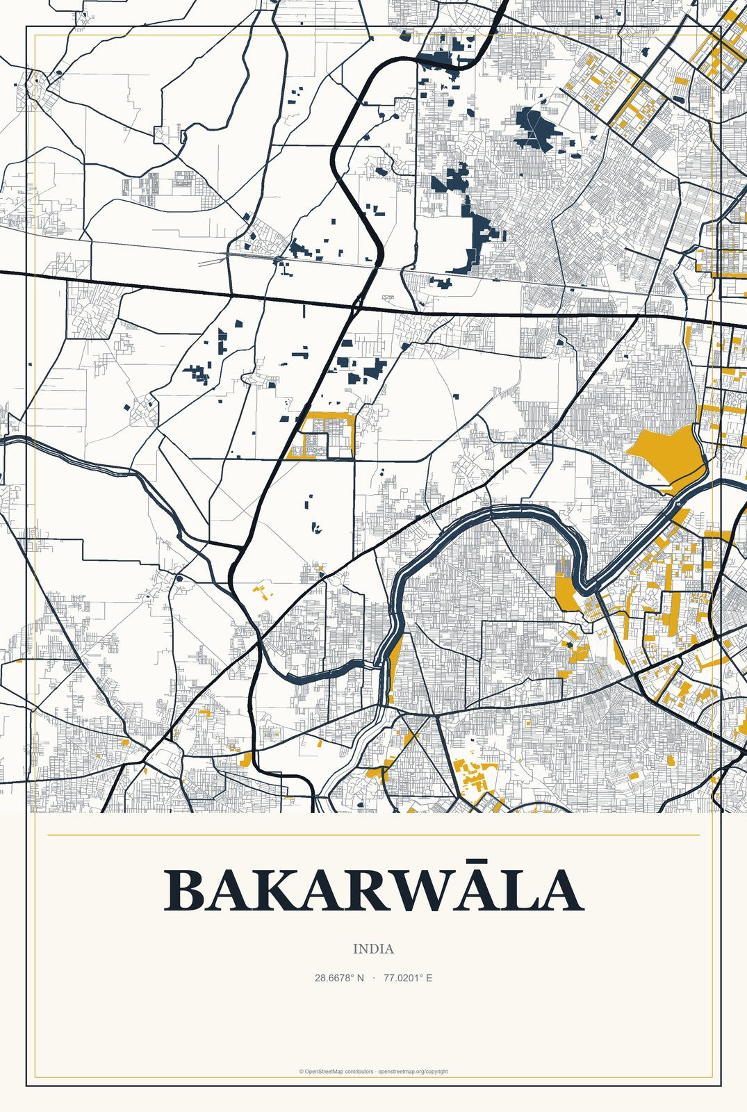 Bakarwāla, India City Map Aluminum Sign in Citrine Modern style