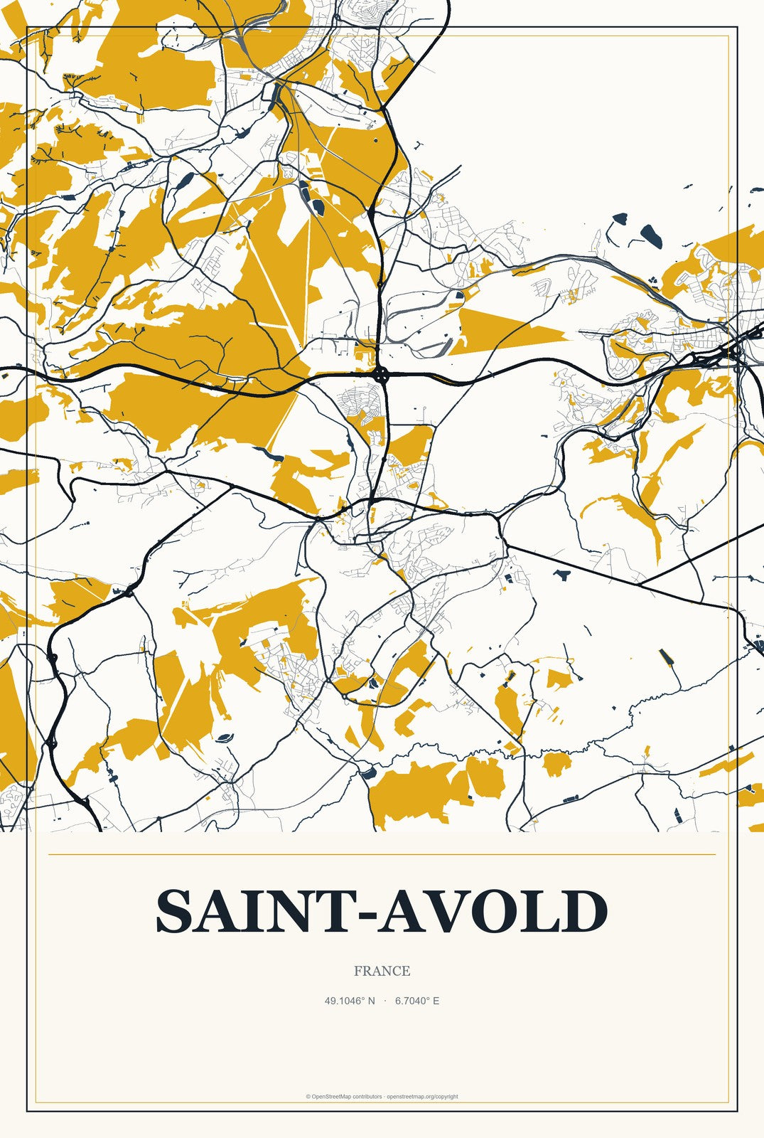 Saint-Avold, France City Map Aluminum Sign in Citrine Modern style