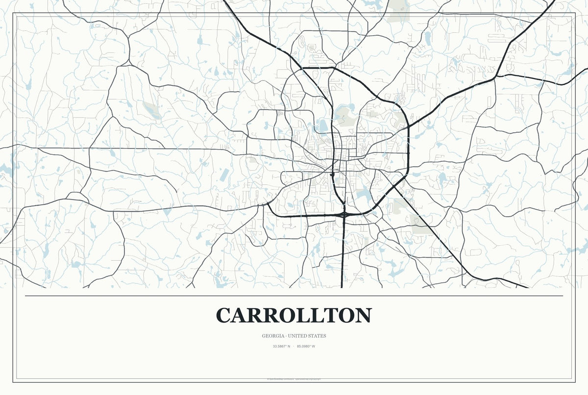 Carrollton, Georgia City Map Aluminum Sign in Gallery Air style