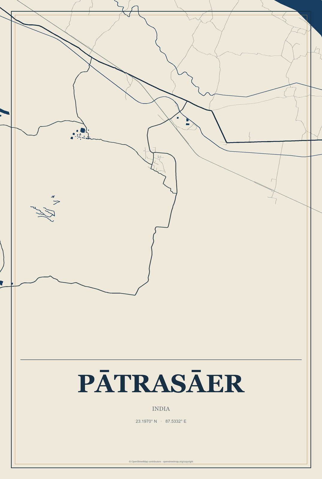 Pātrasāer, India City Map Aluminum Sign in Coastal Cutout style