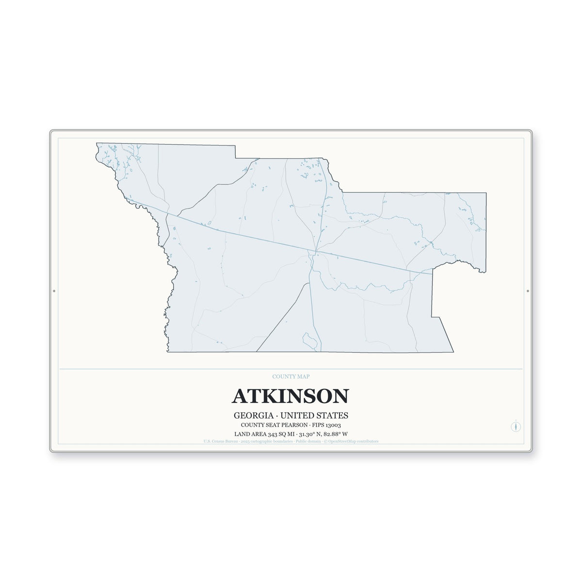 Atkinson County, Georgia Map Aluminum Sign in Gallery Air style