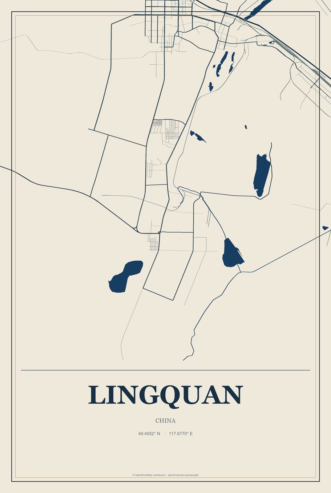 Lingquan, China City Map Aluminum Sign in Coastal Cutout style