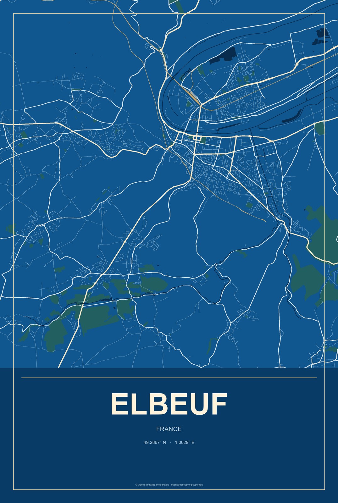 Elbeuf, France City Map Aluminum Sign in Harbor Cobalt style