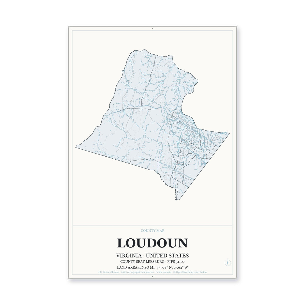 Loudoun County, Virginia Map Aluminum Sign in Gallery Air style