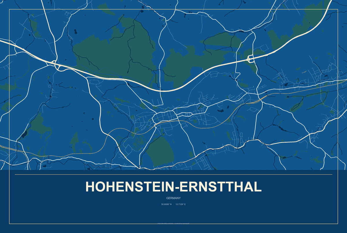 Hohenstein-Ernstthal, Germany City Map Aluminum Sign in Harbor Cobalt style