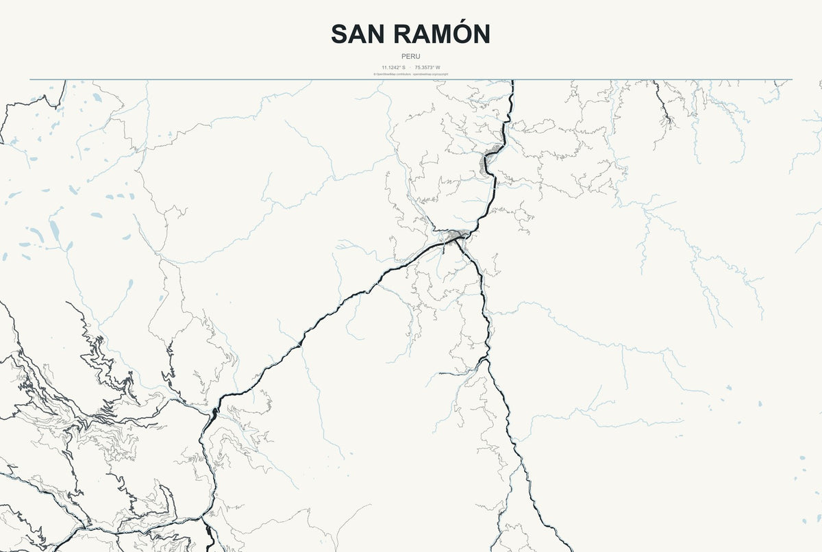 San Ramón, Peru City Map Aluminum Sign in Headline Atlas style