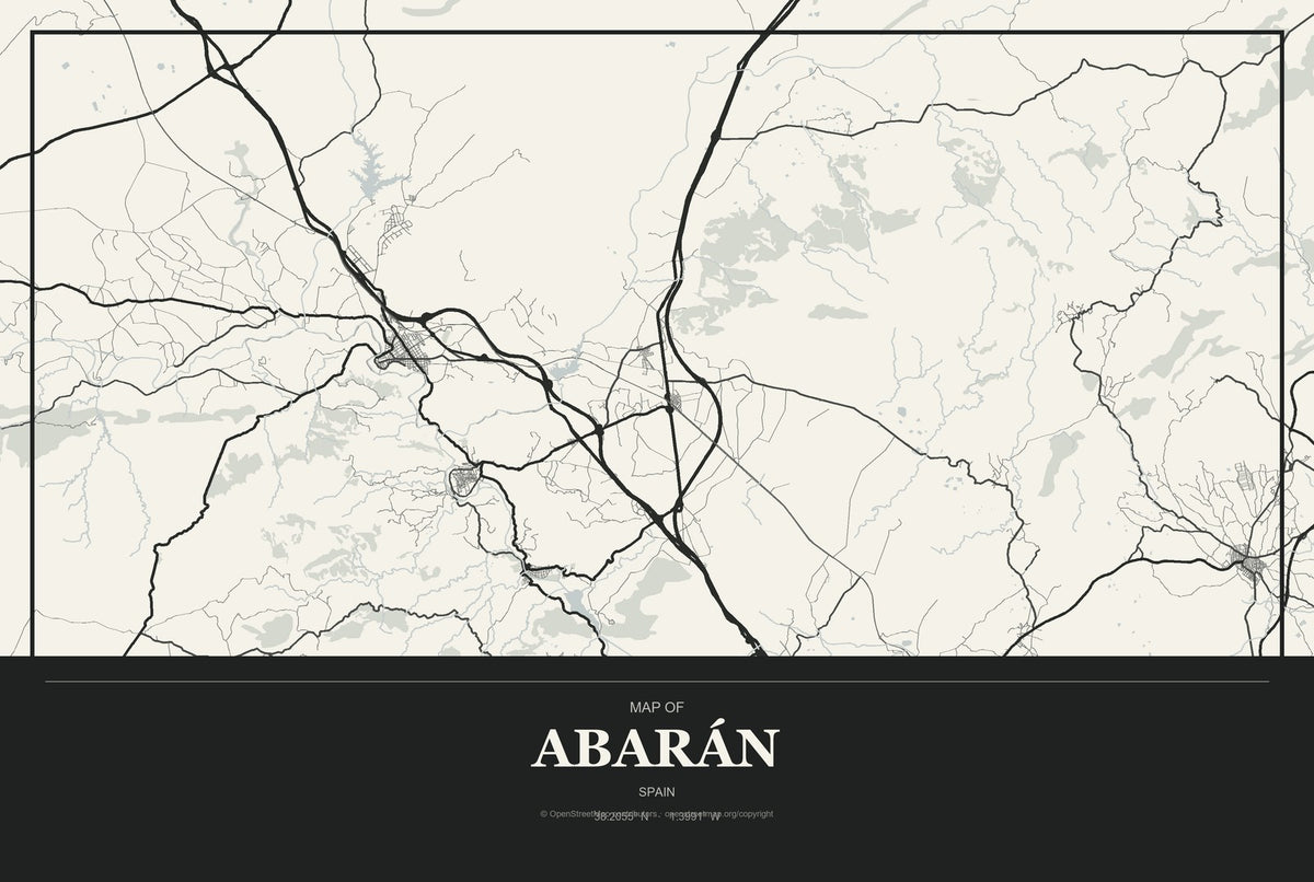 Abarán, Spain City Map Aluminum Sign in Museum Plaque style