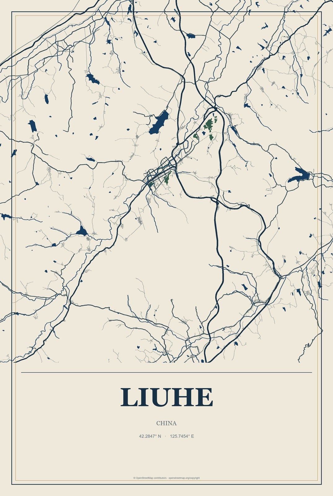 Liuhe, China City Map Aluminum Sign in Coastal Cutout style