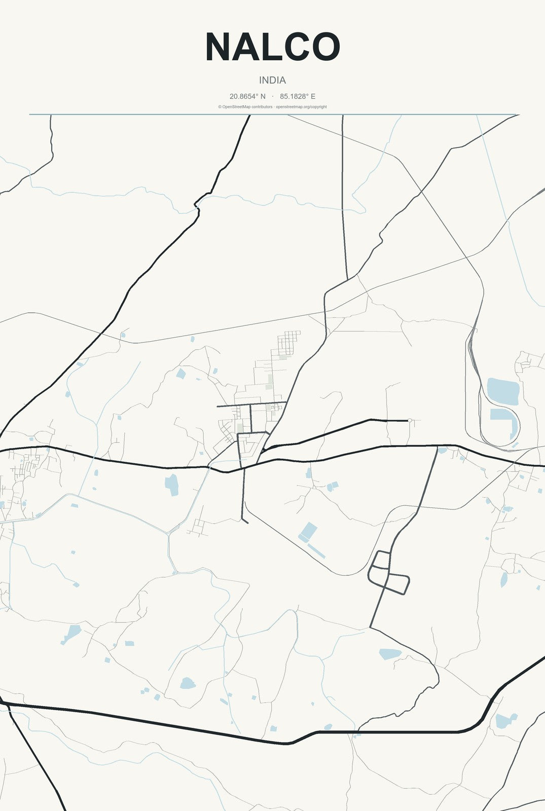 Nalco, India City Map Aluminum Sign in Headline Atlas style