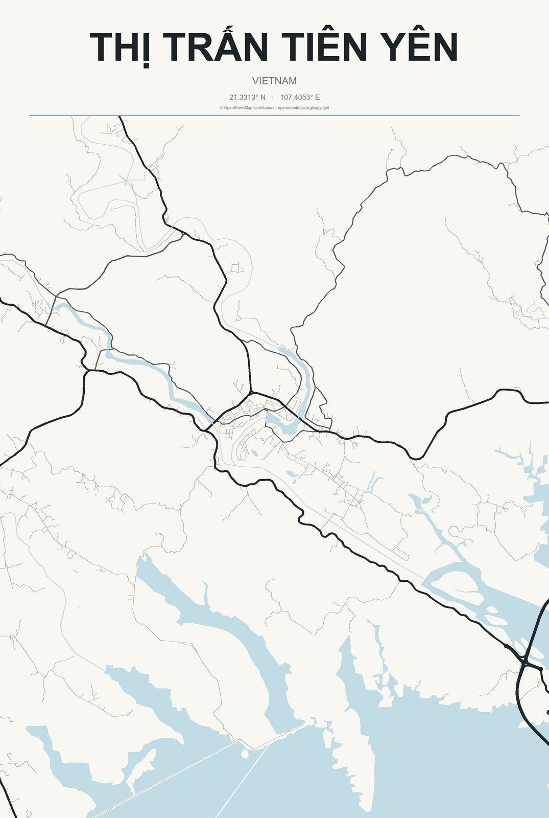 Thị Trấn Tiên Yên, Vietnam City Map Aluminum Sign in Headline Atlas style