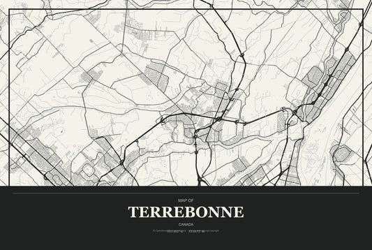 Terrebonne, Canada City Map Aluminum Sign in Museum Plaque style