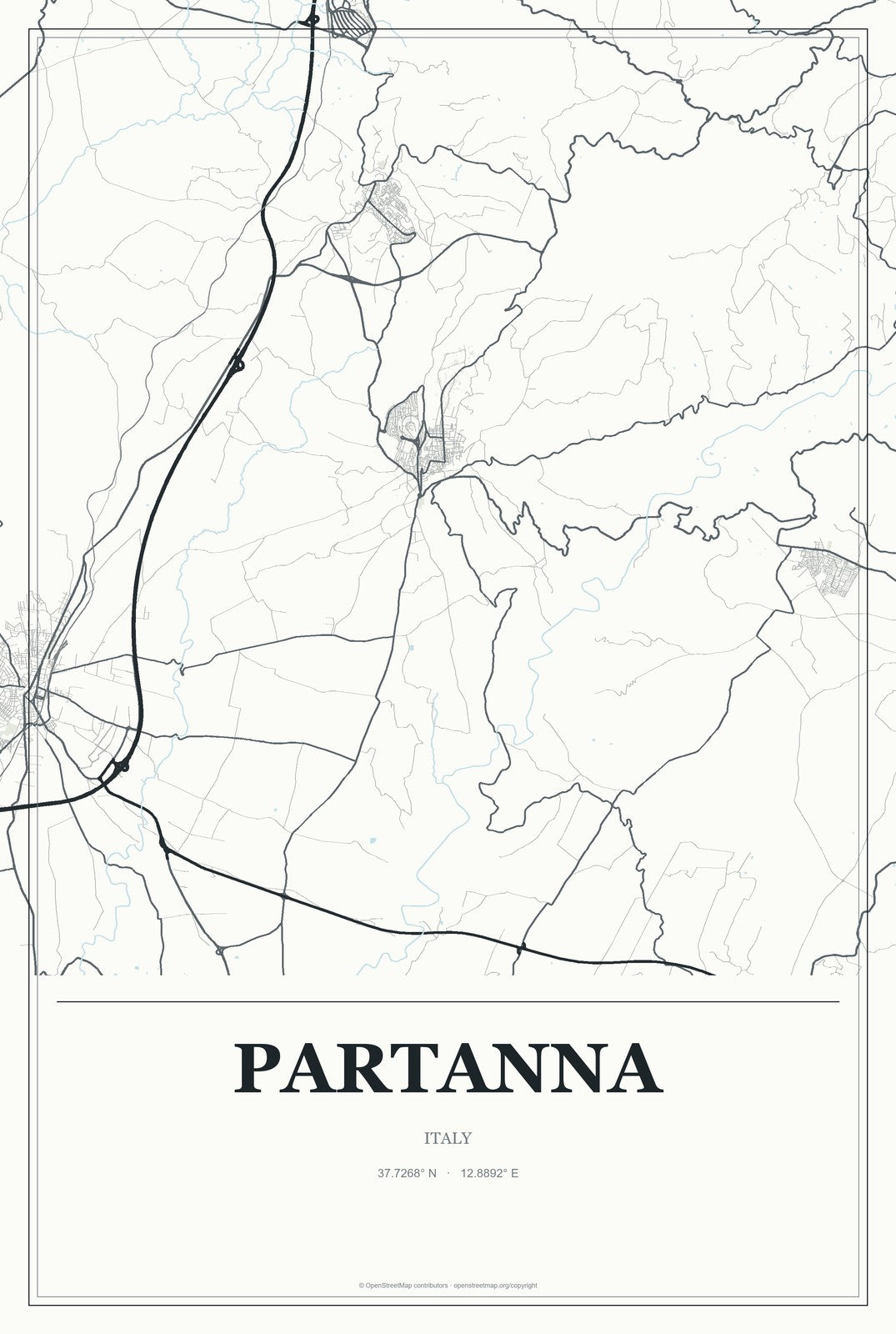 Partanna, Italy City Map Aluminum Sign in Gallery Air style