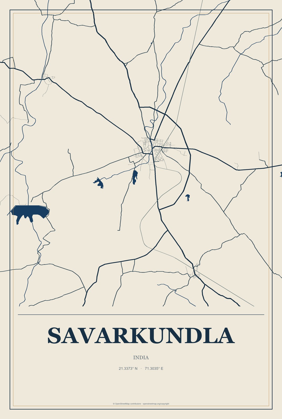 Savarkundla, India City Map Aluminum Sign in Coastal Cutout style