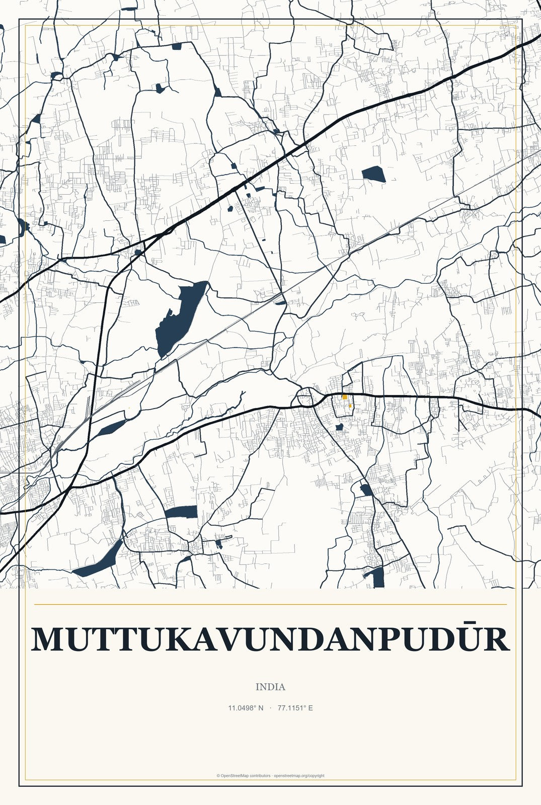 Muttukavundanpudūr, India City Map Aluminum Sign in Citrine Modern style