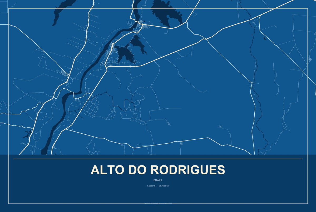 Alto do Rodrigues, Brazil City Map Aluminum Sign in Harbor Cobalt style