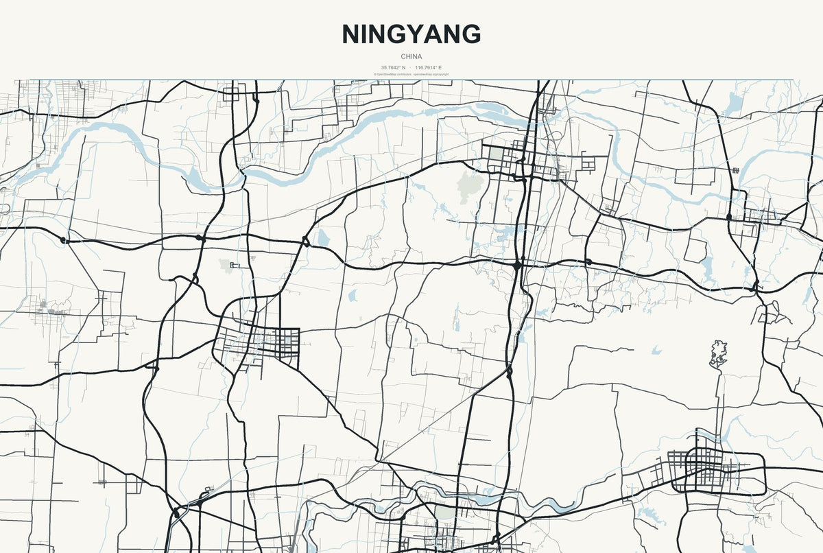Ningyang, China City Map Aluminum Sign in Headline Atlas style