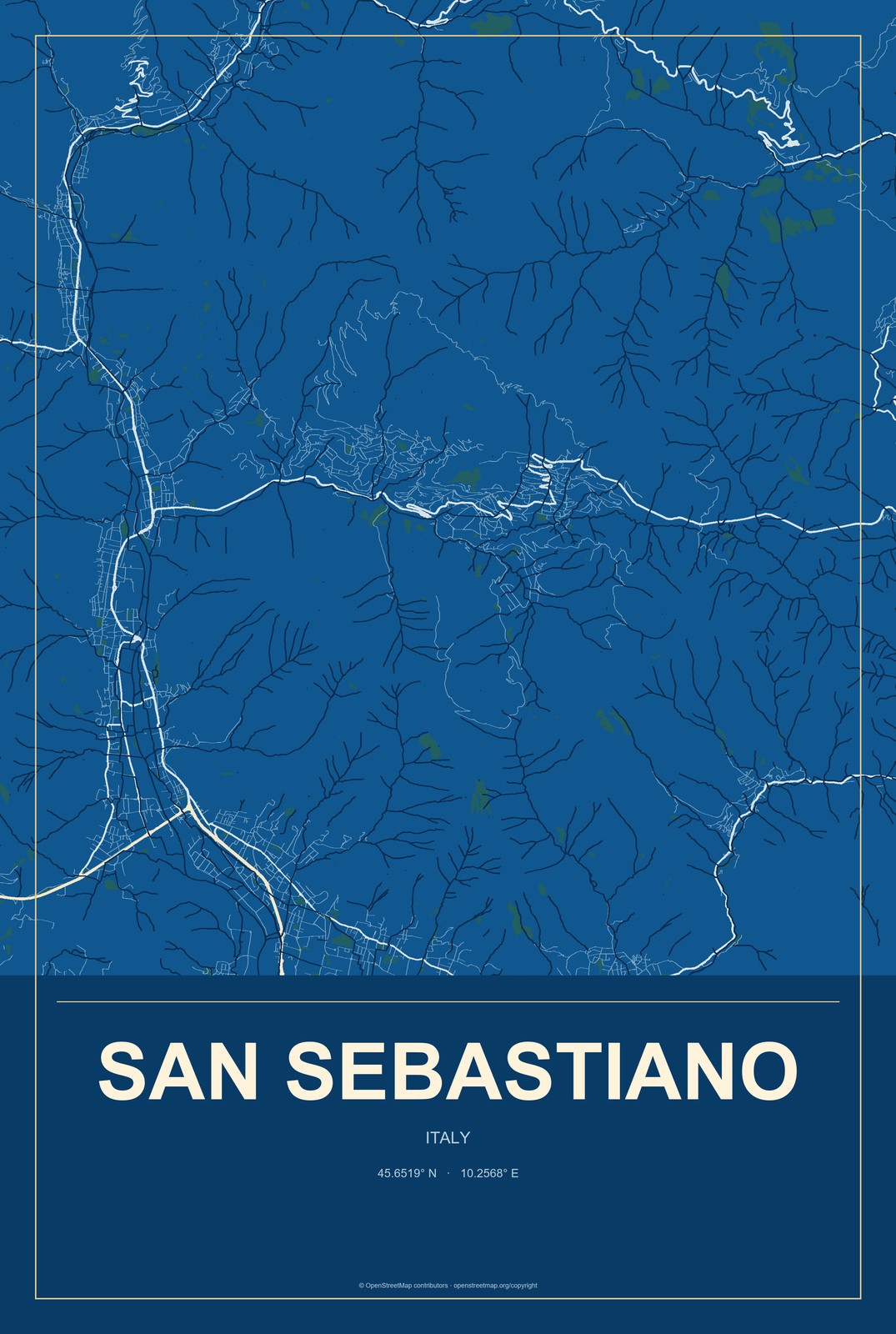 San Sebastiano, Italy City Map Aluminum Sign in Harbor Cobalt style