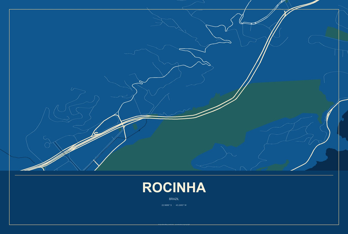 Rocinha, Brazil City Map Aluminum Sign in Harbor Cobalt style
