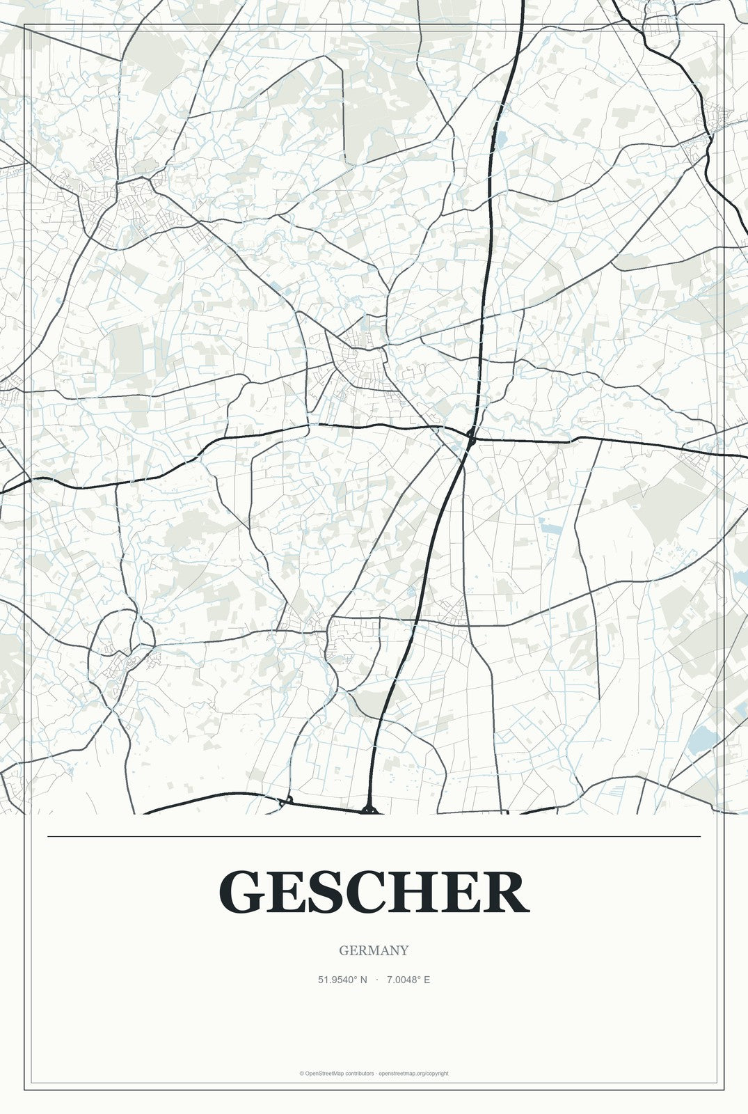Gescher, Germany City Map Aluminum Sign in Gallery Air style