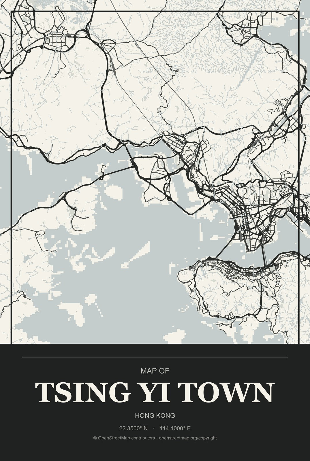 Tsing Yi Town, Hong Kong City Map Aluminum Sign in Museum Plaque style