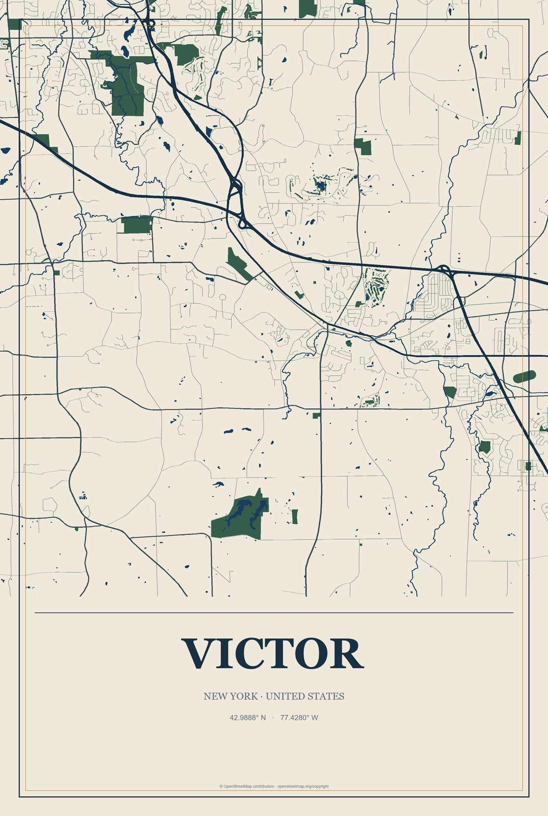 Victor, New York City Map Aluminum Sign in Coastal Cutout style