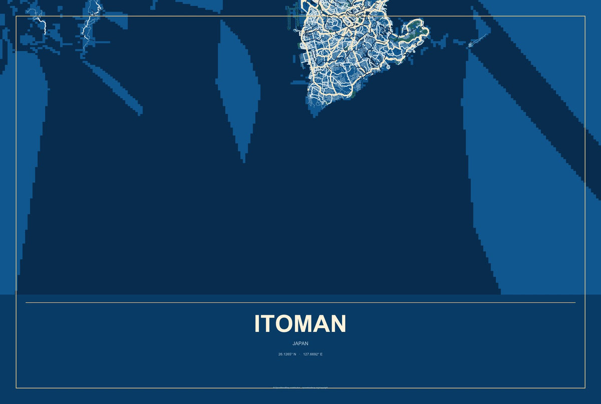 Itoman, Japan City Map Aluminum Sign in Harbor Cobalt style