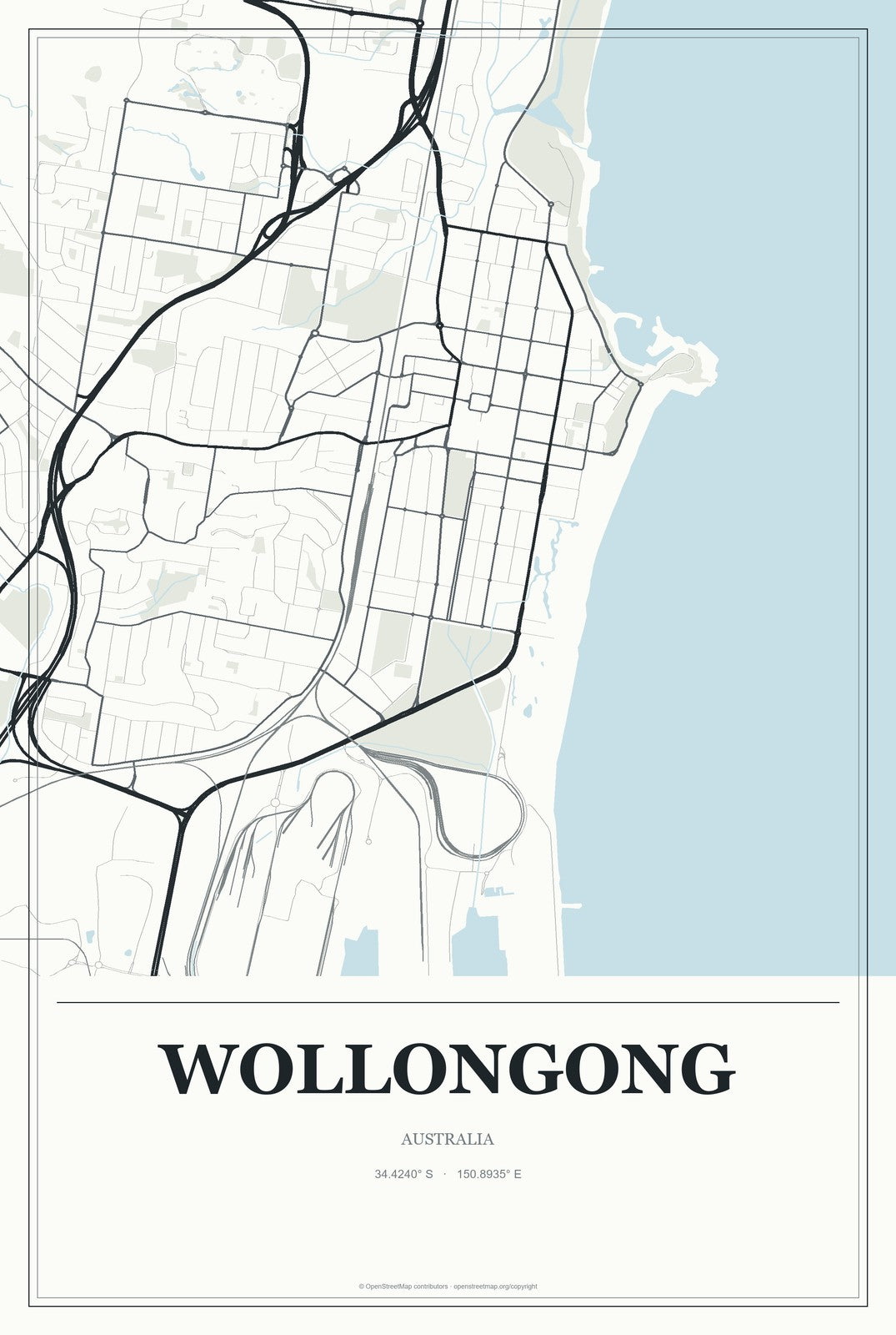 Wollongong, Australia City Map Aluminum Sign in Gallery Air style