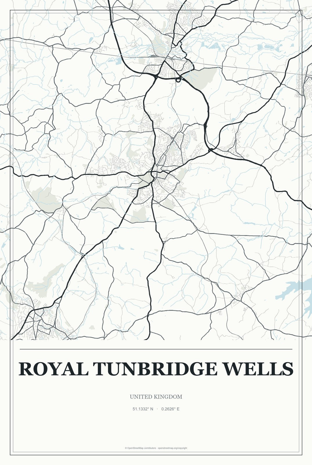 Royal Tunbridge Wells, United Kingdom City Map Aluminum Sign in Gallery Air style