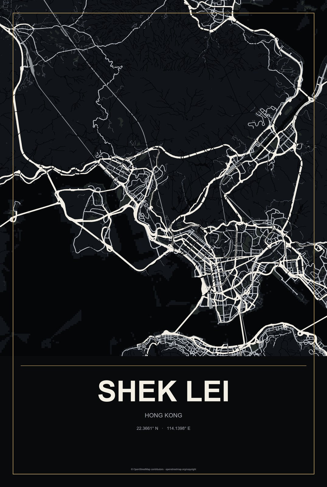 Shek Lei, Hong Kong City Map Aluminum Sign in Metropolitan Noir style
