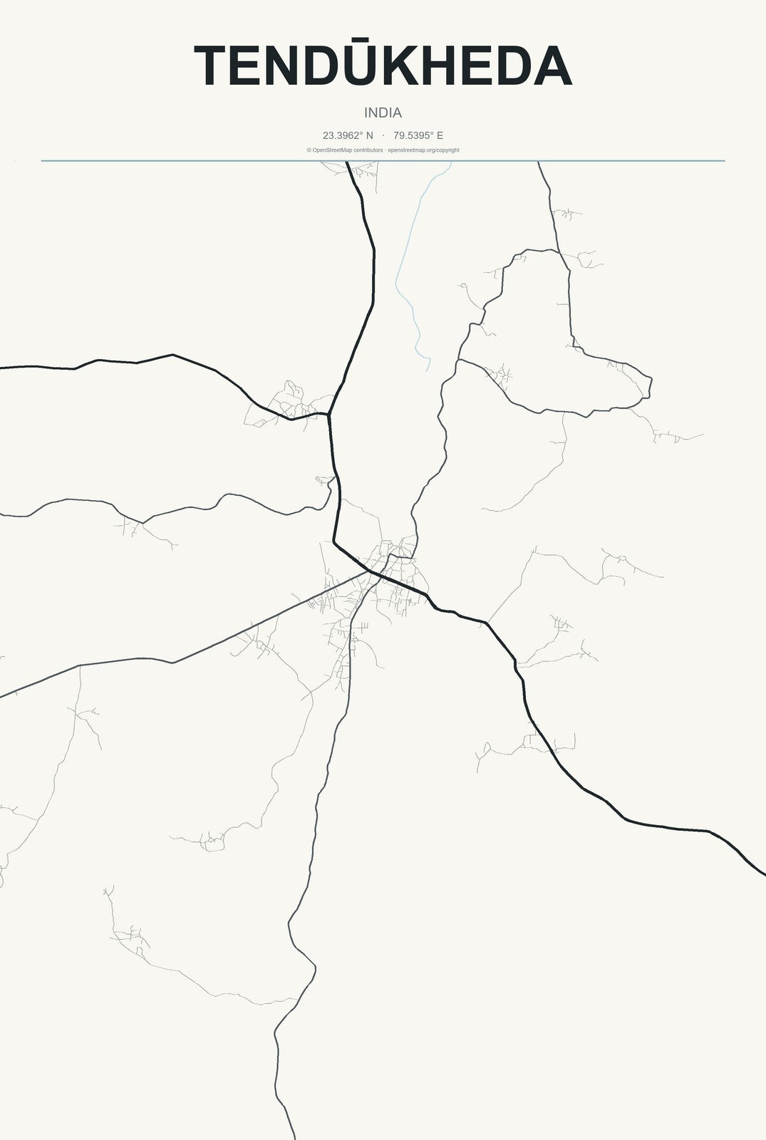 Tendūkheda, India City Map Aluminum Sign in Headline Atlas style