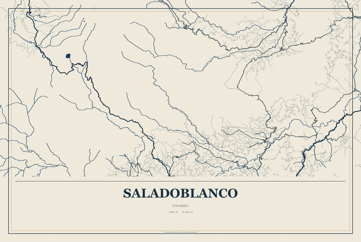 Saladoblanco, Colombia City Map Aluminum Sign in Coastal Cutout style