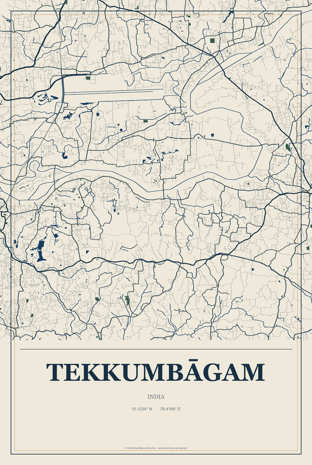 Tekkumbāgam, India City Map Aluminum Sign in Coastal Cutout style
