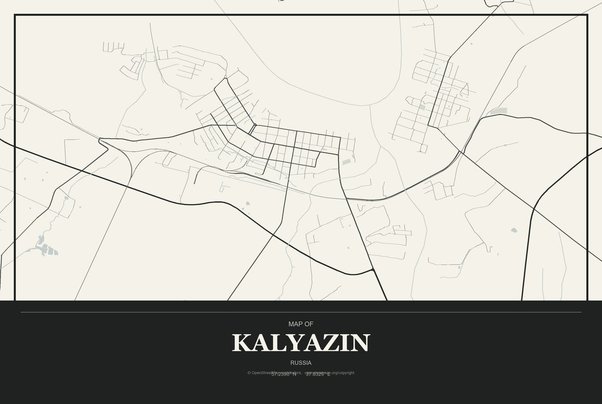 Kalyazin, Russia City Map Aluminum Sign in Museum Plaque style