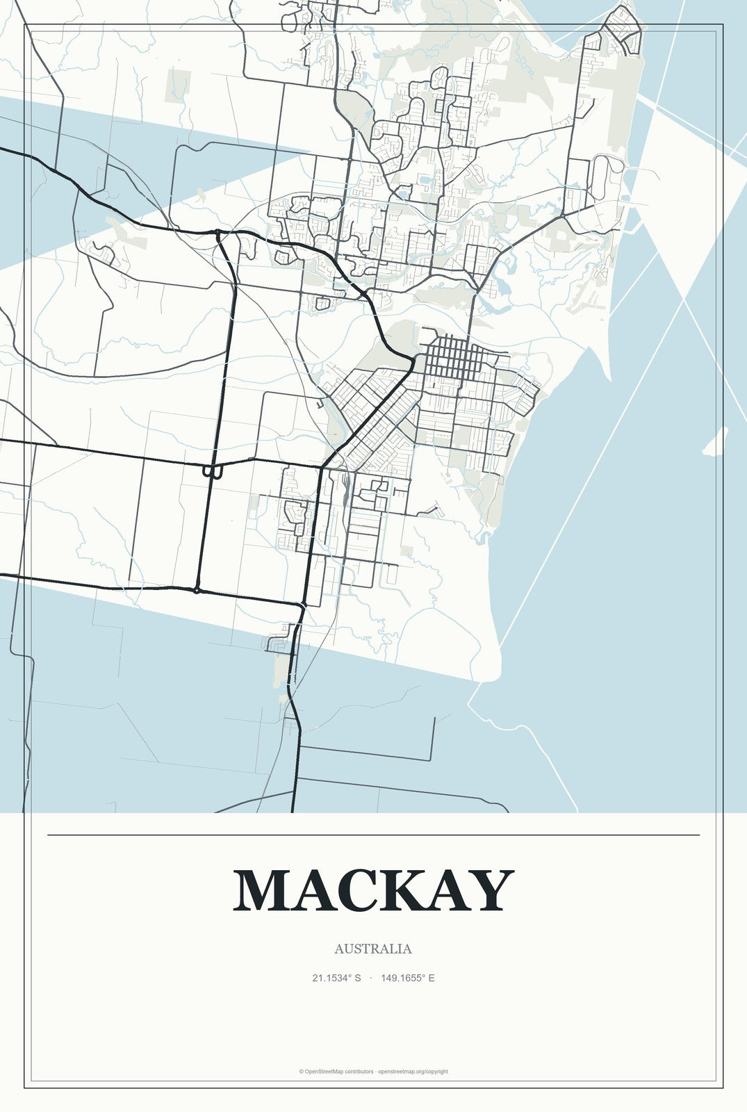 Mackay, Australia City Map Aluminum Sign in Gallery Air style