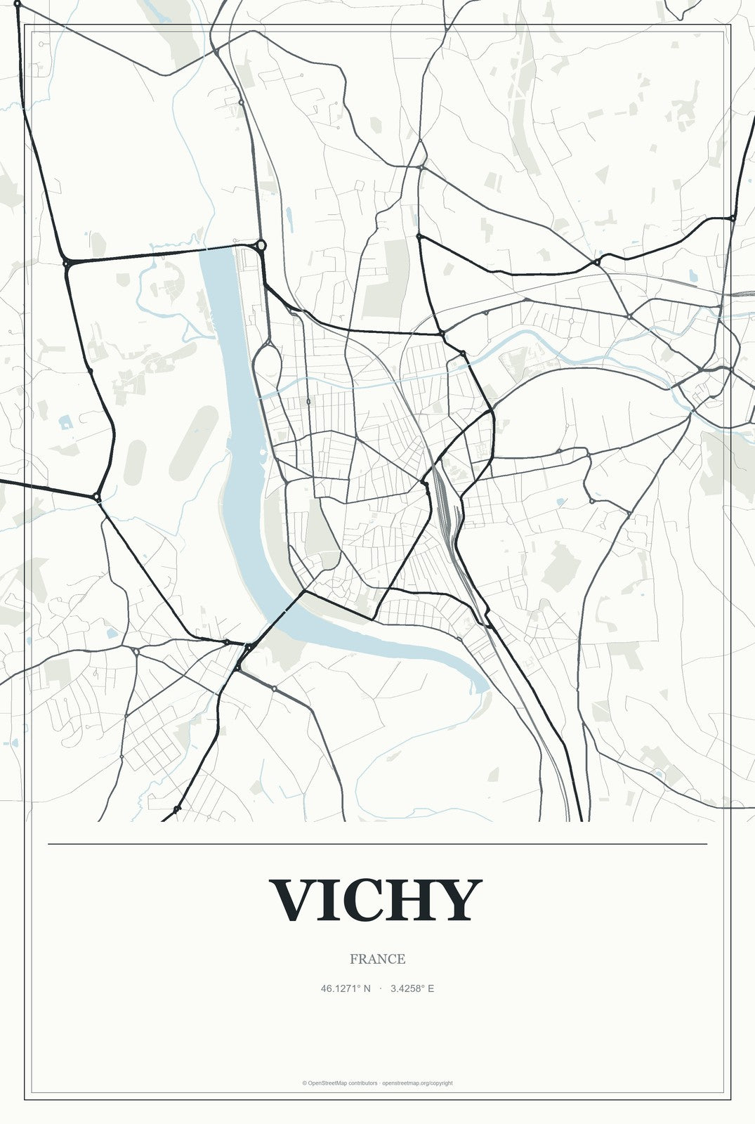 Vichy, France City Map Aluminum Sign in Gallery Air style