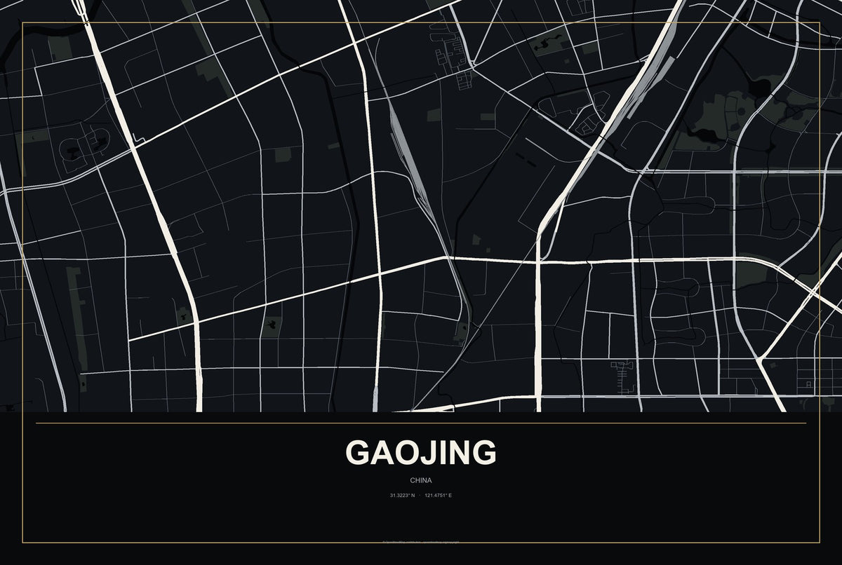 Gaojing, China City Map Aluminum Sign in Metropolitan Noir style