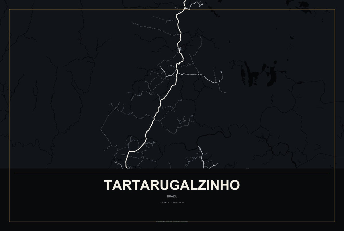 Tartarugalzinho, Brazil City Map Aluminum Sign in Metropolitan Noir style