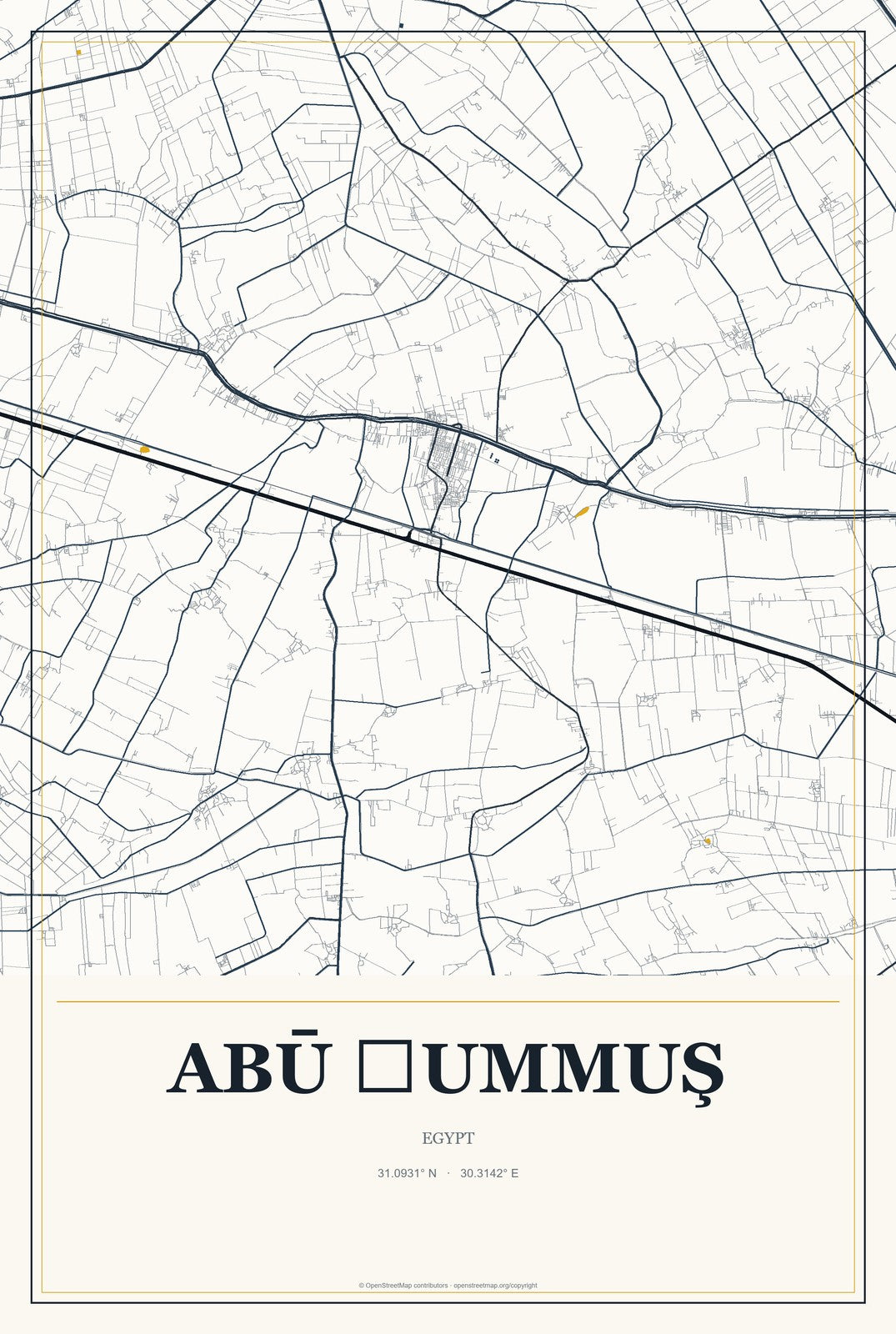 Abū Ḩummuş, Egypt City Map Aluminum Sign in Citrine Modern style