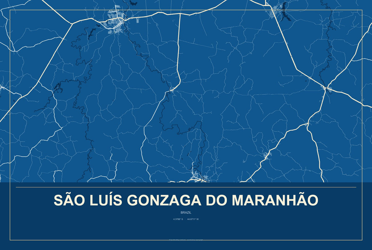 São Luís Gonzaga do Maranhão, Brazil City Map Aluminum Sign in Harbor Cobalt style