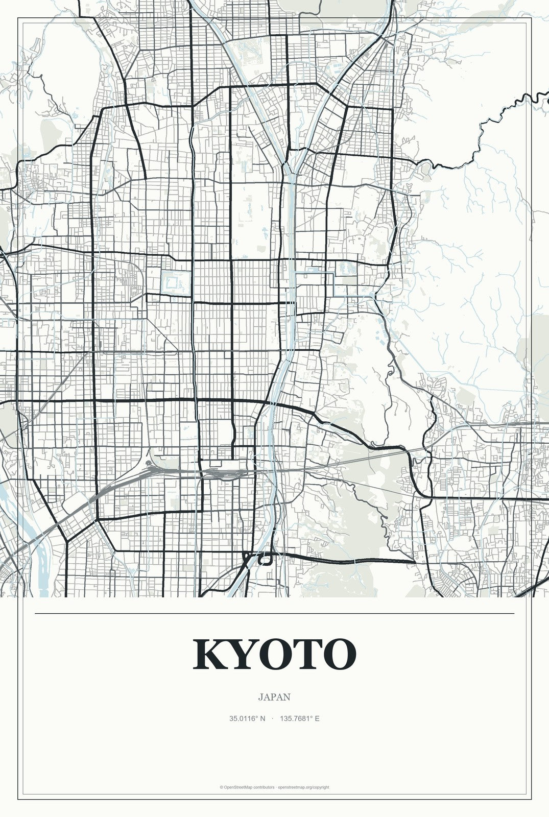 Kyoto, Japan City Map Aluminum Sign in Gallery Air style