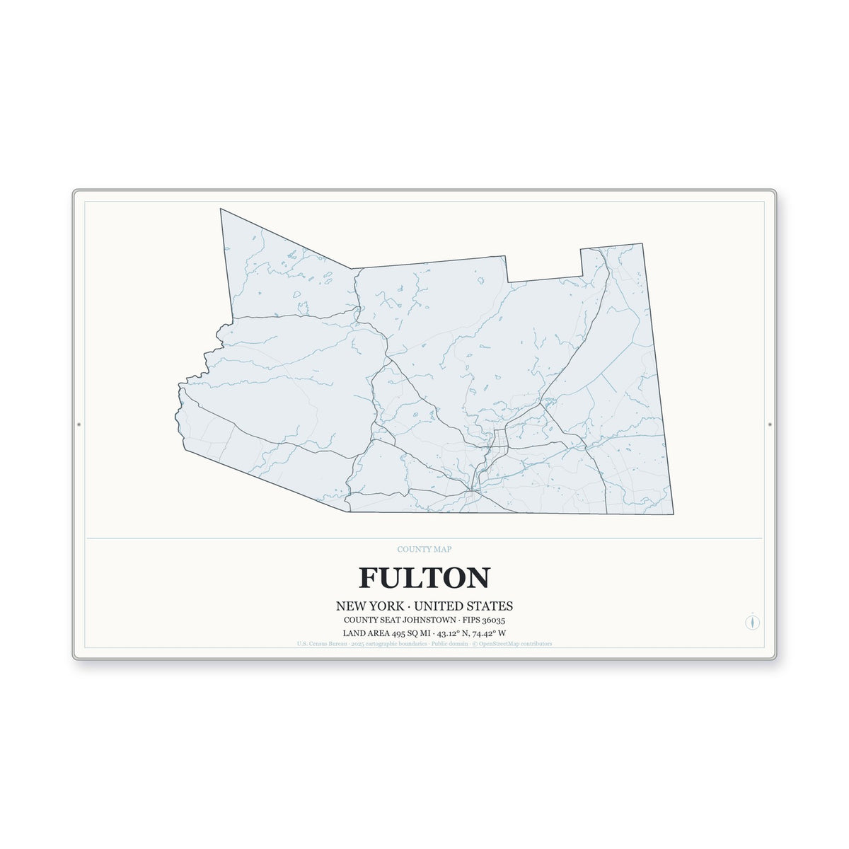 Fulton County, New York Map Aluminum Sign in Gallery Air style