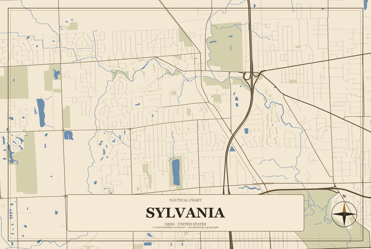 Sylvania, Ohio City Map Aluminum Sign in Heritage Nautical style