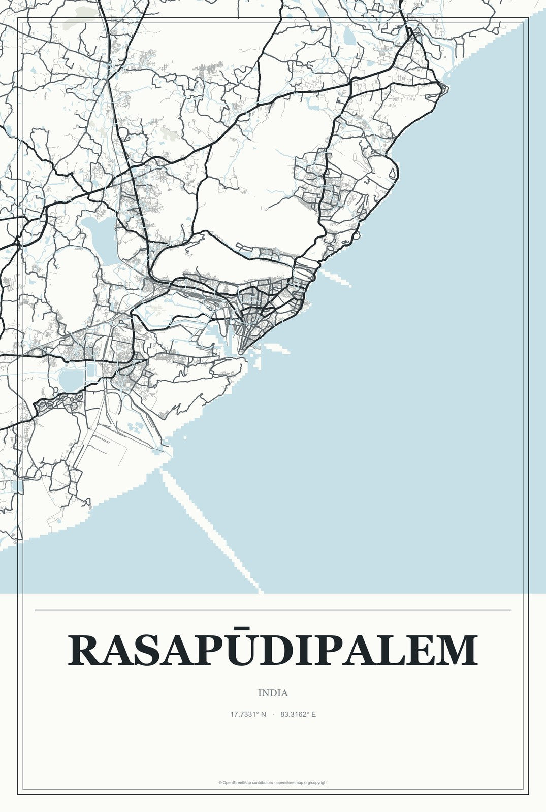 Rasapūdipalem, India City Map Aluminum Sign in Gallery Air style