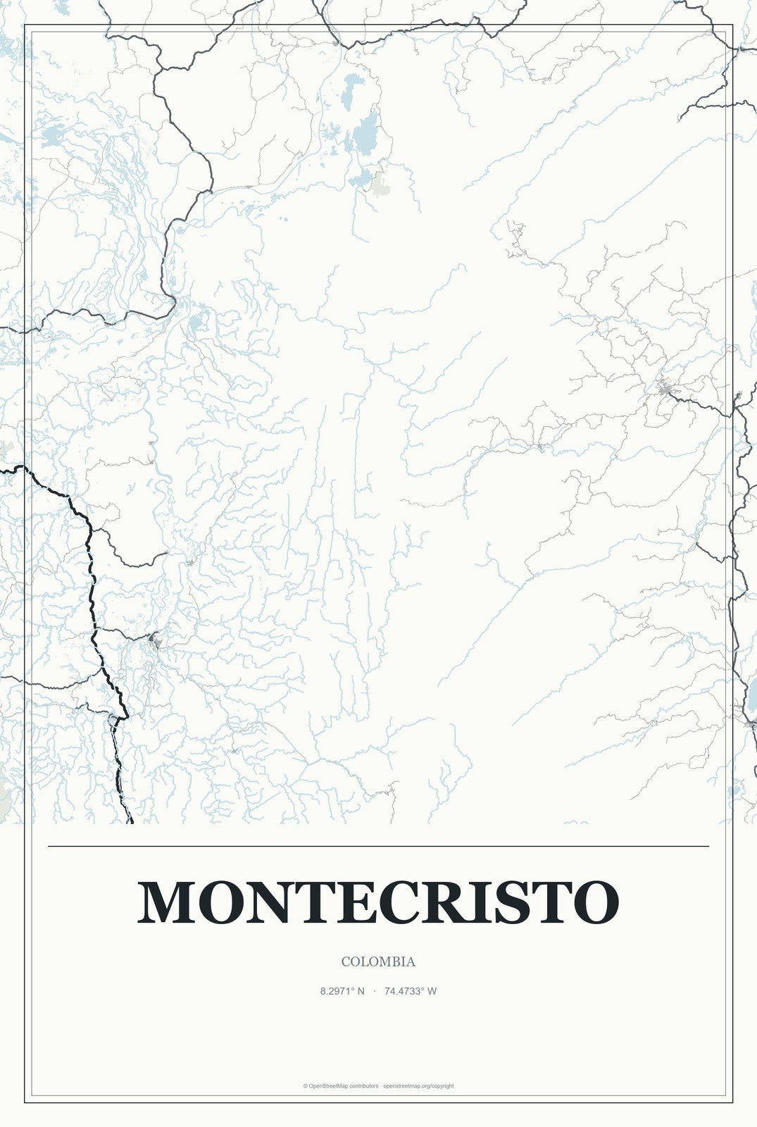Montecristo, Colombia City Map Aluminum Sign in Gallery Air style