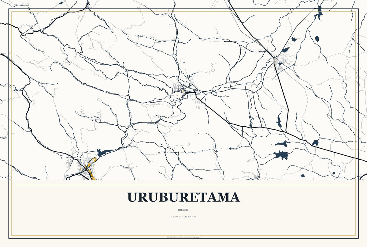 Uruburetama, Brazil City Map Aluminum Sign in Citrine Modern style