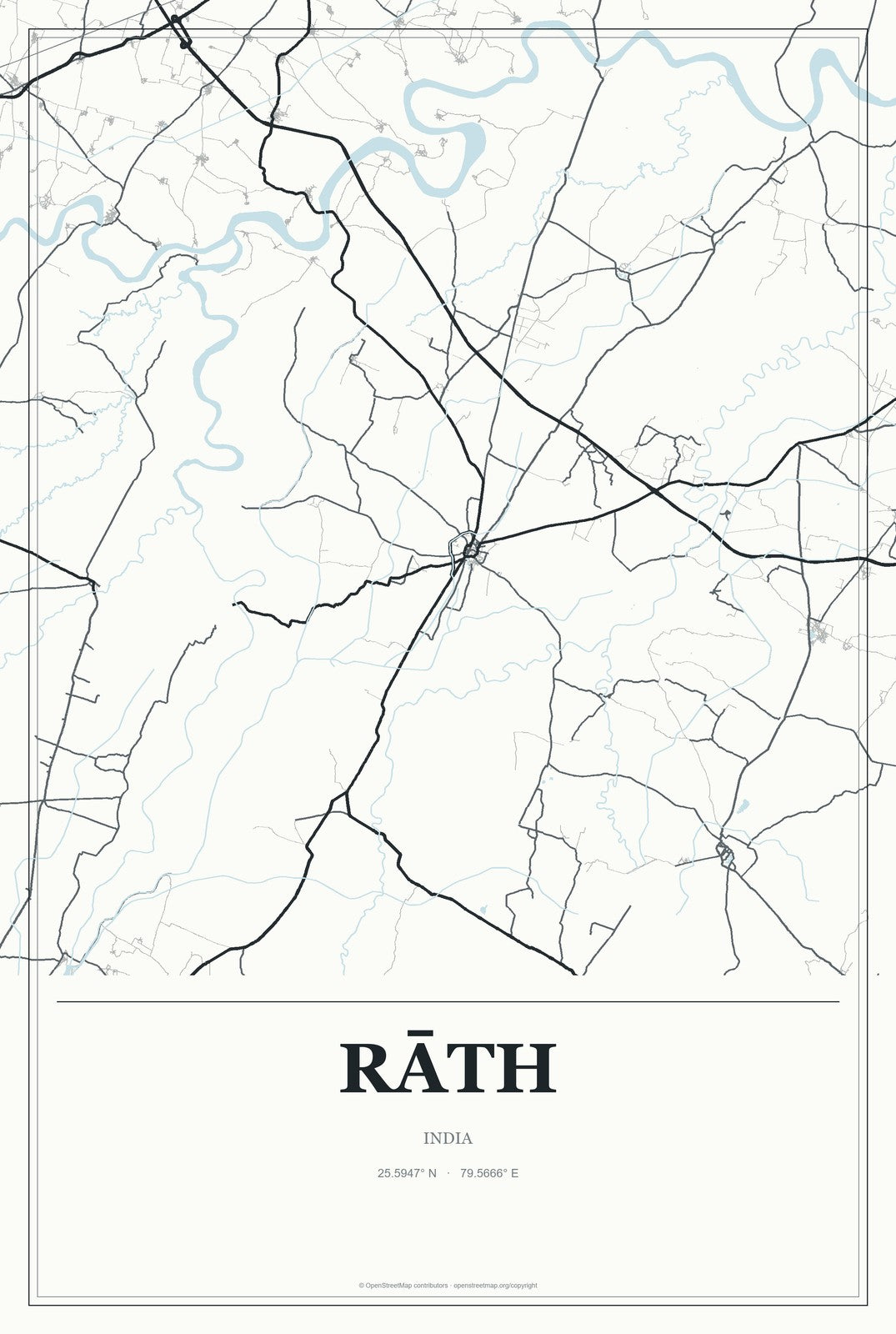Rāth, India City Map Aluminum Sign in Gallery Air style