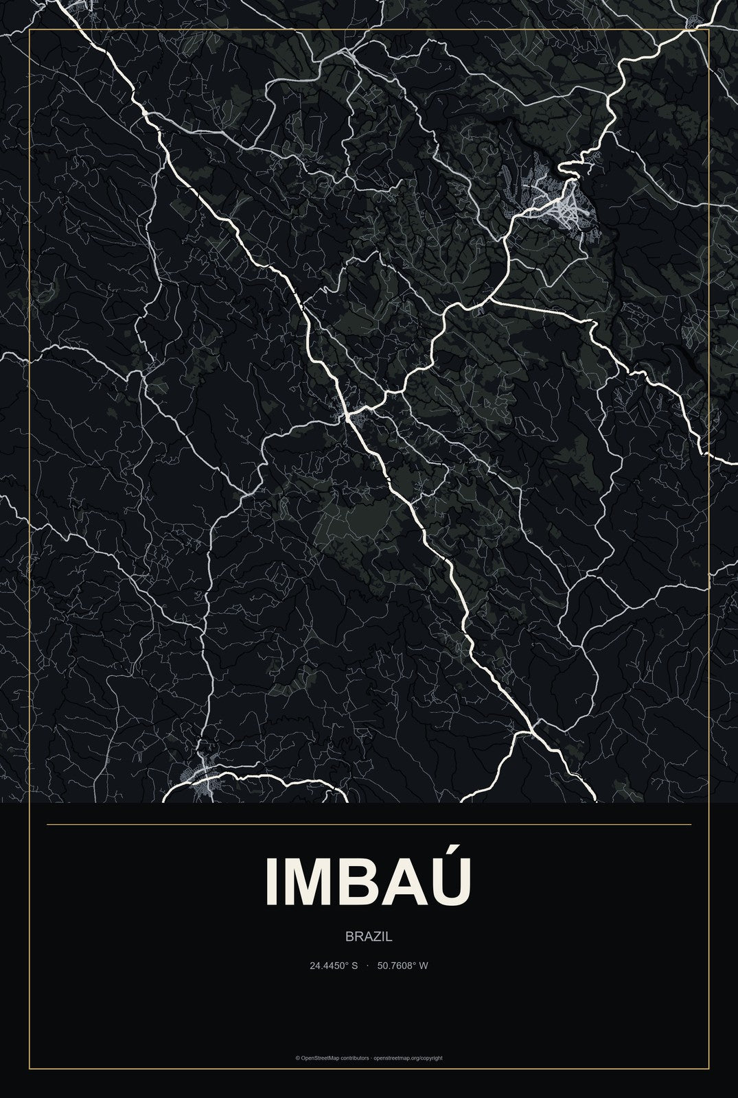 Imbaú, Brazil City Map Aluminum Sign in Metropolitan Noir style