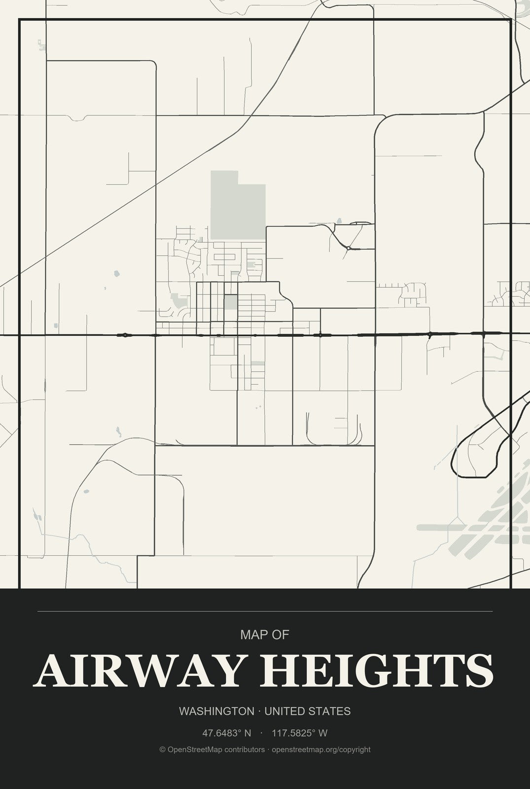 Airway Heights, Washington City Map Aluminum Sign in Museum Plaque style