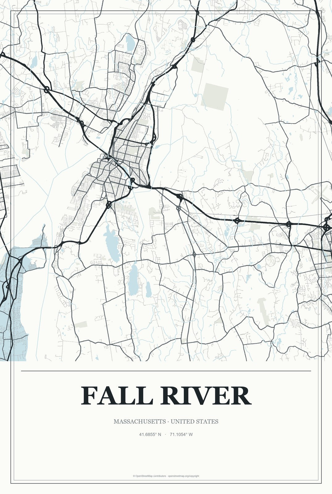 Fall River, Massachusetts City Map Aluminum Sign in Gallery Air style