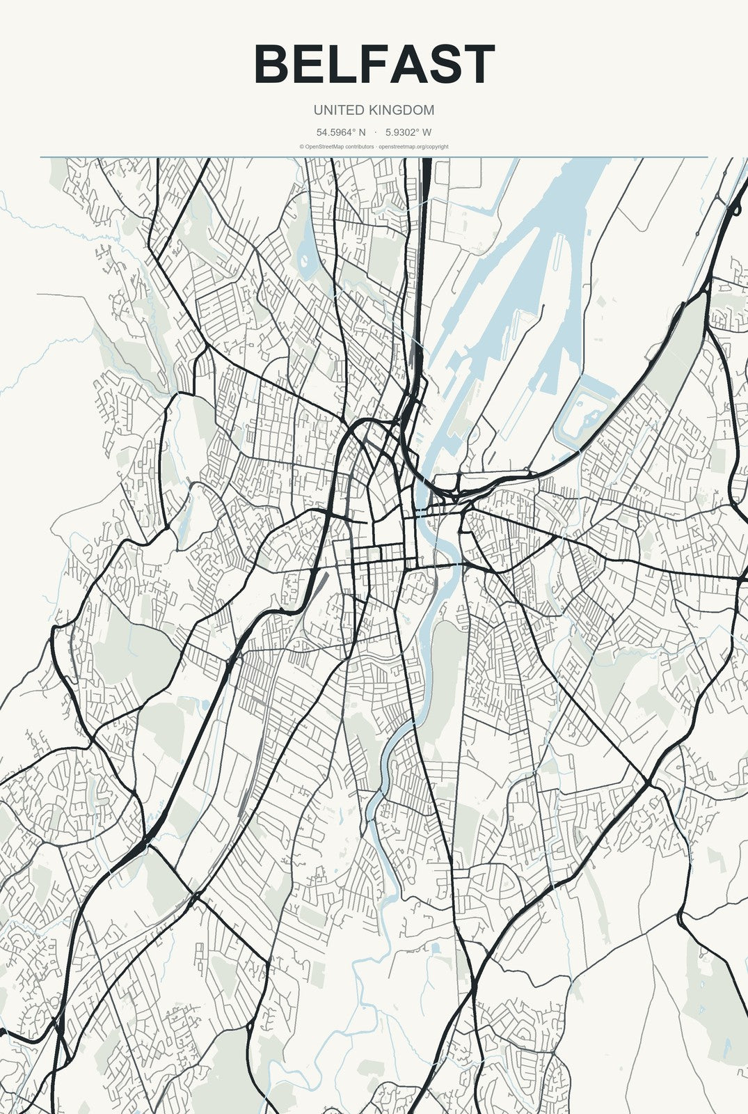 Belfast, United Kingdom City Map Aluminum Sign in Headline Atlas style